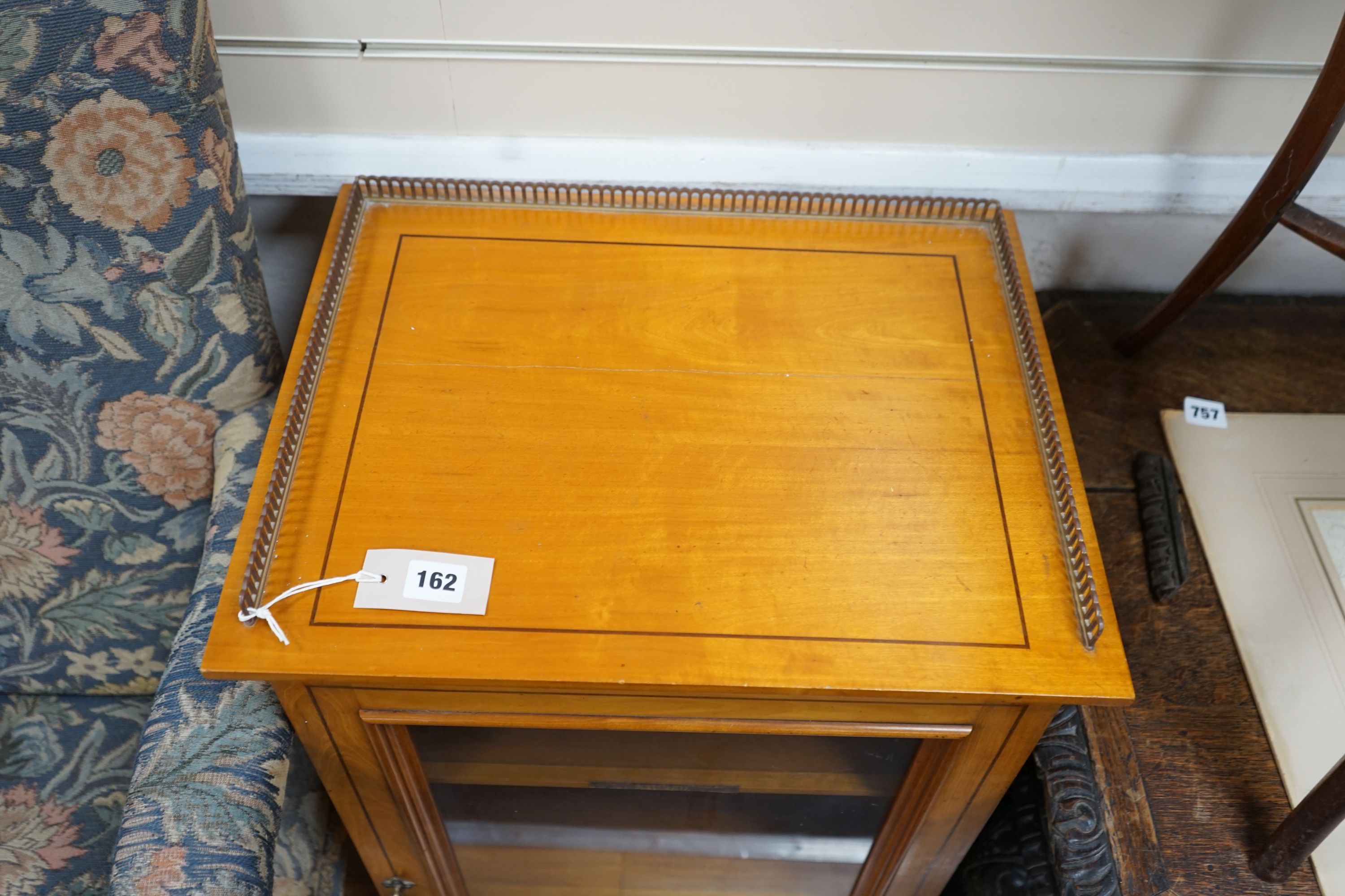 An Edwardian style satinwood sheet music cabinet, width 48cm, depth 38cm, height 85cm